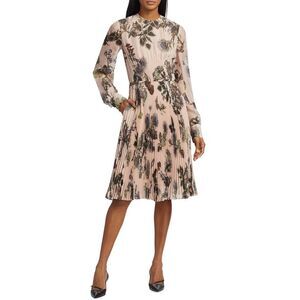 Jason Wu Collection Forest Floral Long Sleeve Pleated Dress